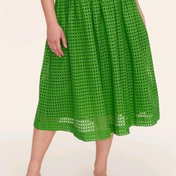 Kate Spade Green Eyelet Midi Skirt Womens Pleated A-Line Spring Summer - Picture 3 of 3